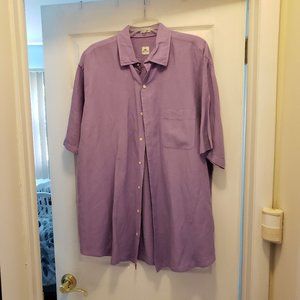 Peter Millar Short Sleeve Button Down Shirt Size XL Purple 66%Linen 34%silk